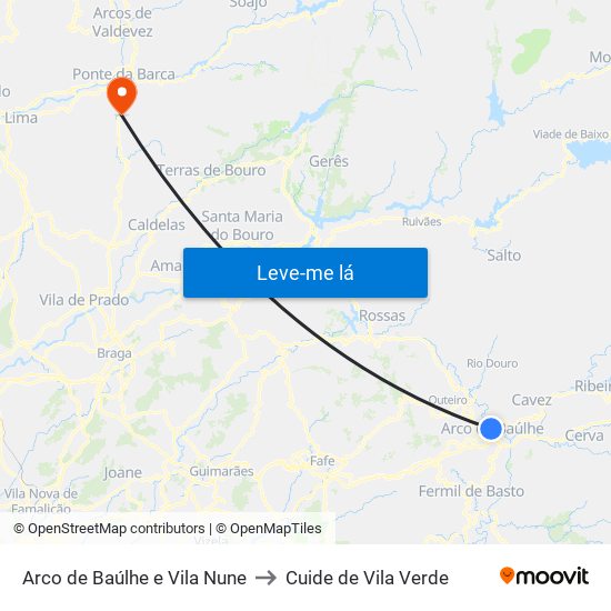 Arco de Baúlhe e Vila Nune to Cuide de Vila Verde map