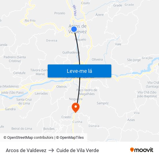 Arcos de Valdevez to Cuide de Vila Verde map