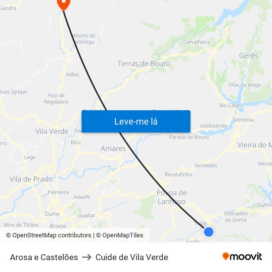 Arosa e Castelões to Cuide de Vila Verde map
