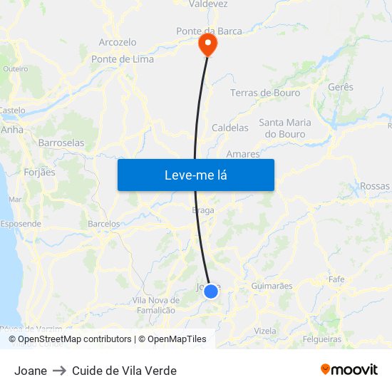 Joane to Cuide de Vila Verde map