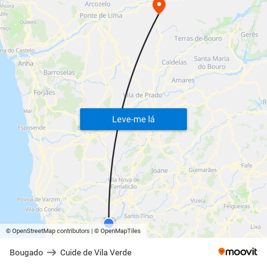 Bougado to Cuide de Vila Verde map