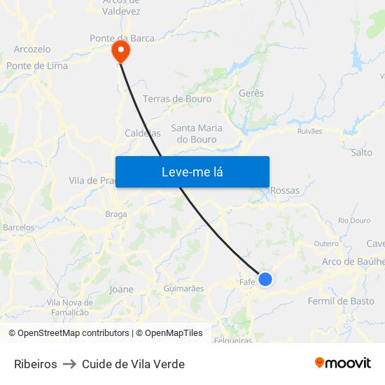 Ribeiros to Cuide de Vila Verde map