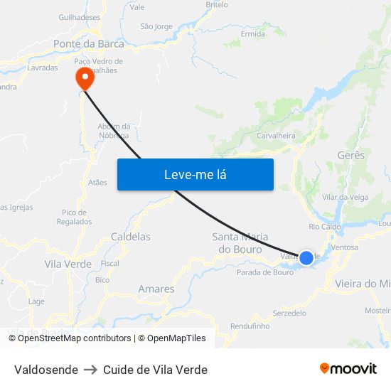 Valdosende to Cuide de Vila Verde map