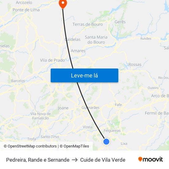 Pedreira, Rande e Sernande to Cuide de Vila Verde map