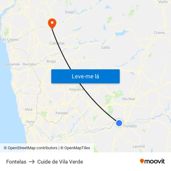 Fontelas to Cuide de Vila Verde map