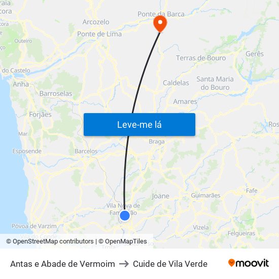 Antas e Abade de Vermoim to Cuide de Vila Verde map