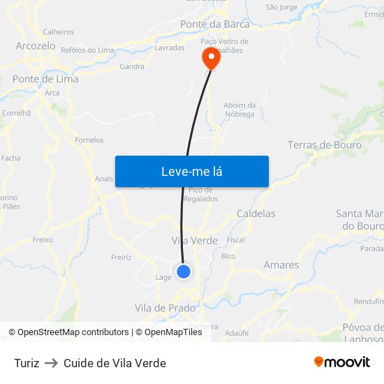 Turiz to Cuide de Vila Verde map