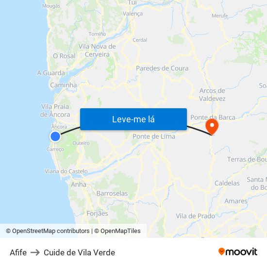 Afife to Cuide de Vila Verde map