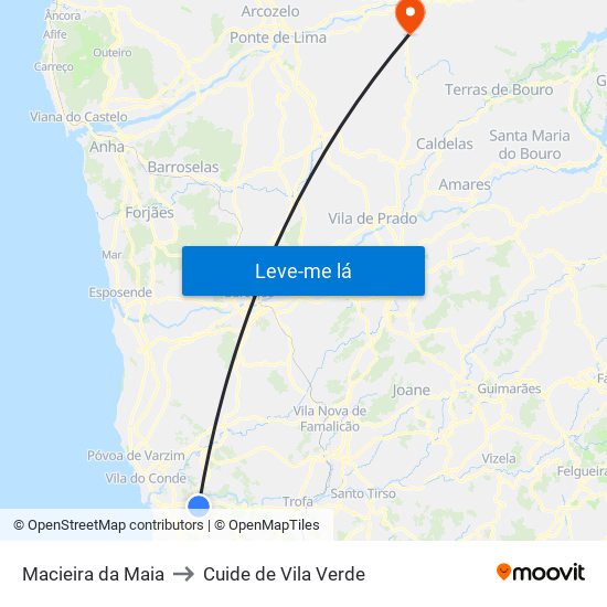 Macieira da Maia to Cuide de Vila Verde map