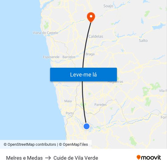 Melres e Medas to Cuide de Vila Verde map