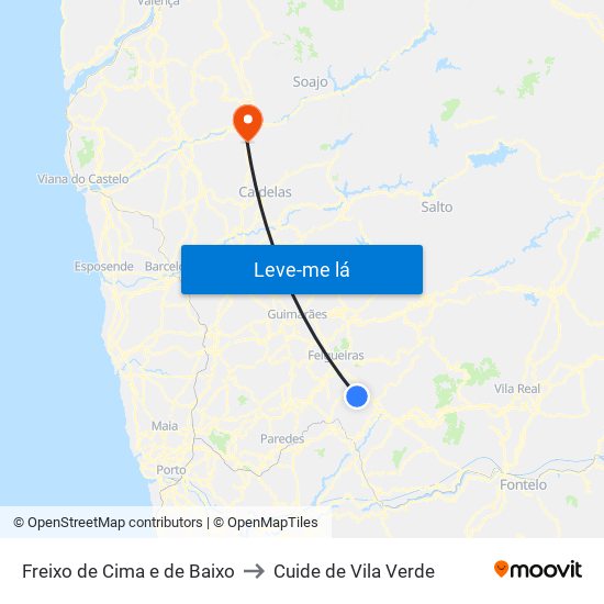 Freixo de Cima e de Baixo to Cuide de Vila Verde map