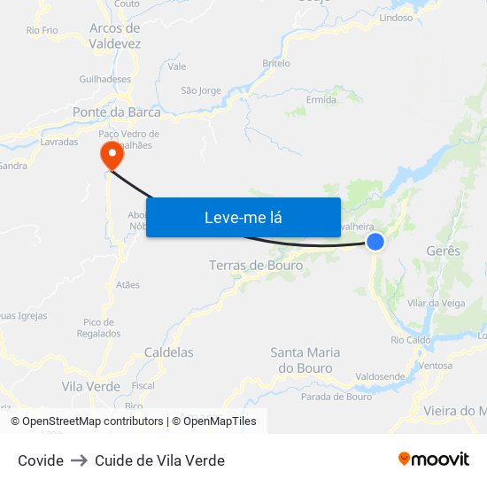 Covide to Cuide de Vila Verde map