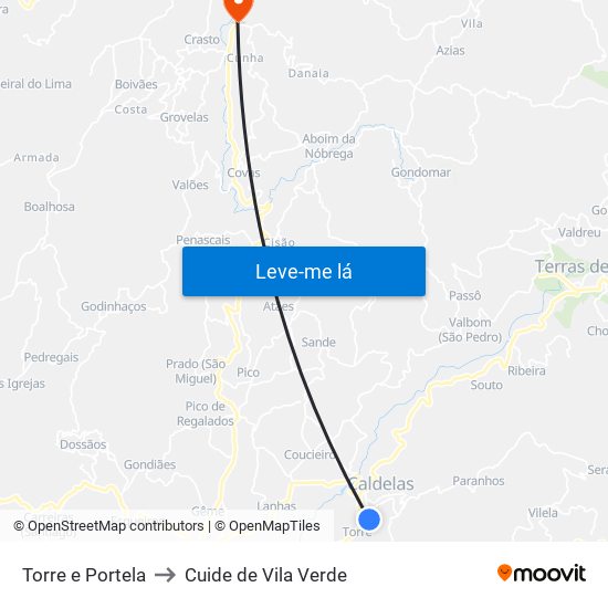 Torre e Portela to Cuide de Vila Verde map