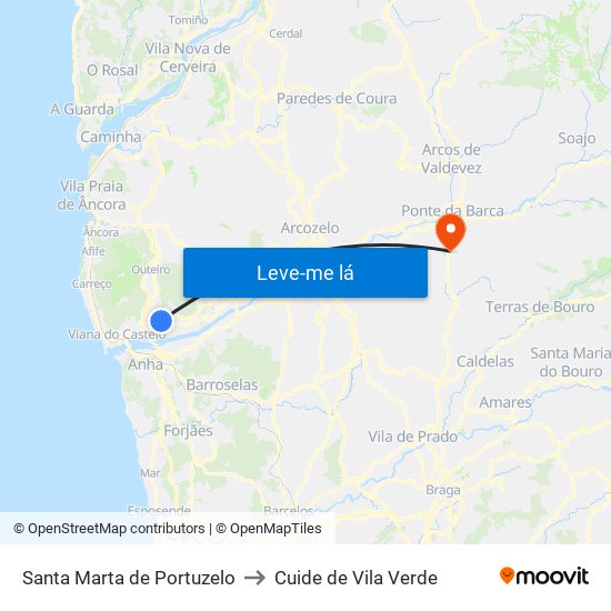 Santa Marta de Portuzelo to Cuide de Vila Verde map