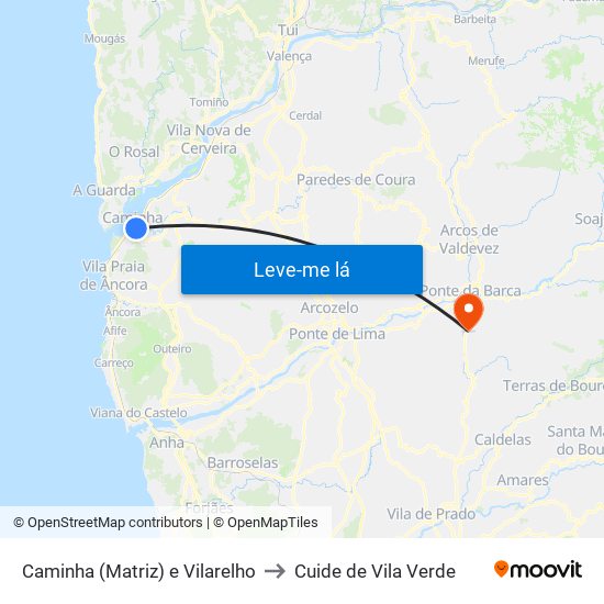 Caminha (Matriz) e Vilarelho to Cuide de Vila Verde map