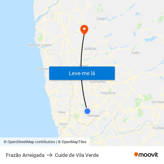 Frazão Arreigada to Cuide de Vila Verde map