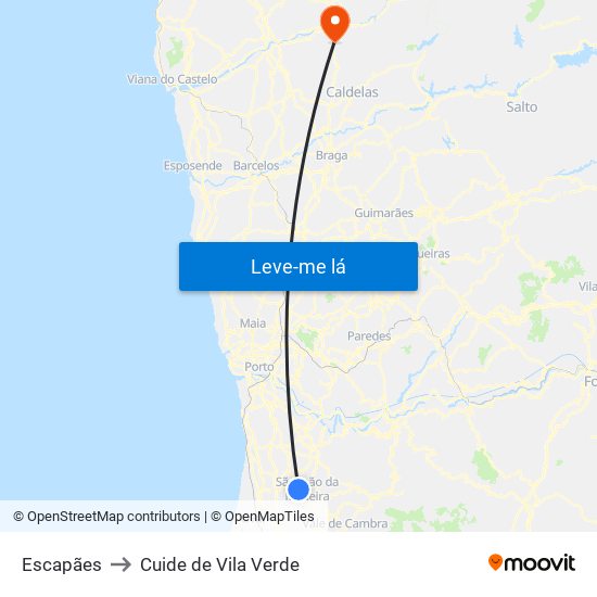 Escapães to Cuide de Vila Verde map