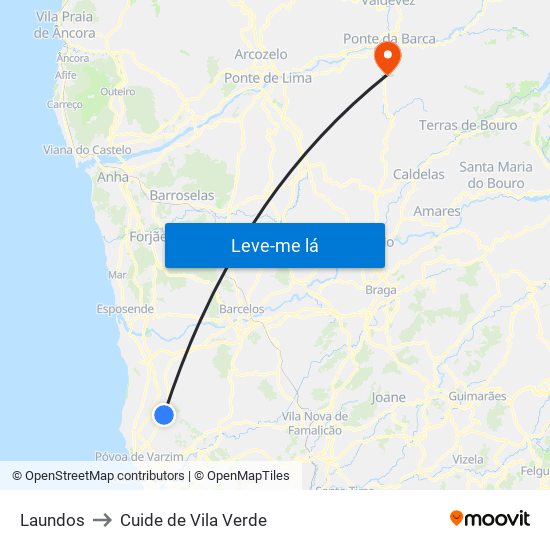 Laundos to Cuide de Vila Verde map