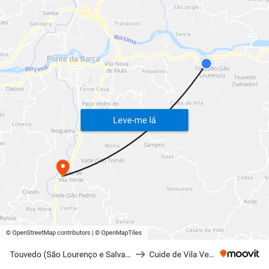 Touvedo (São Lourenço e Salvador) to Cuide de Vila Verde map