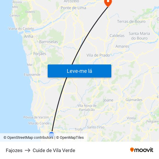 Fajozes to Cuide de Vila Verde map