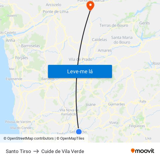 Santo Tirso to Cuide de Vila Verde map