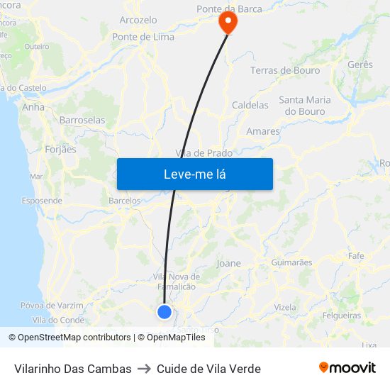 Vilarinho Das Cambas to Cuide de Vila Verde map