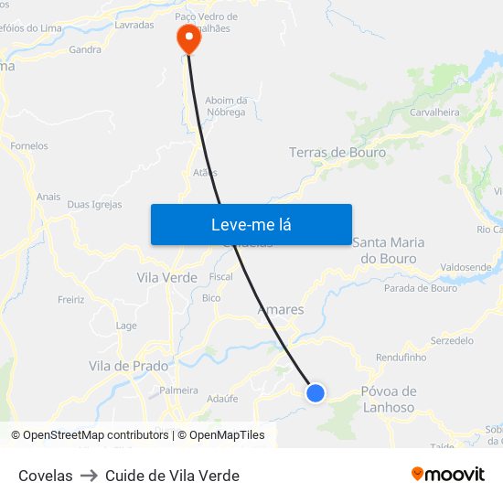 Covelas to Cuide de Vila Verde map