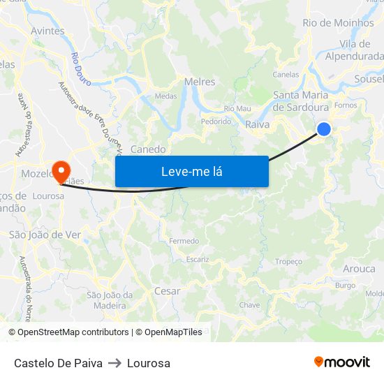 Castelo De Paiva to Lourosa map