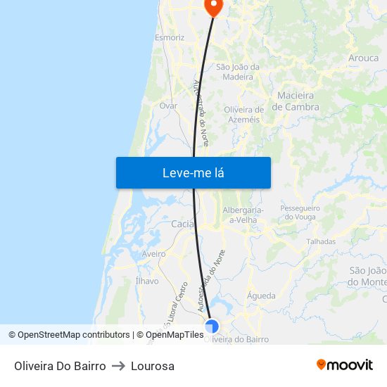 Oliveira Do Bairro to Lourosa map