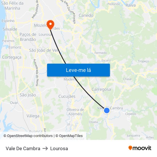 Vale De Cambra to Lourosa map