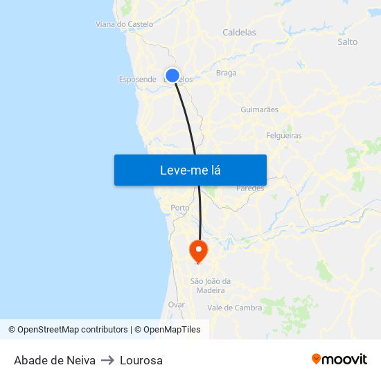 Abade de Neiva to Lourosa map