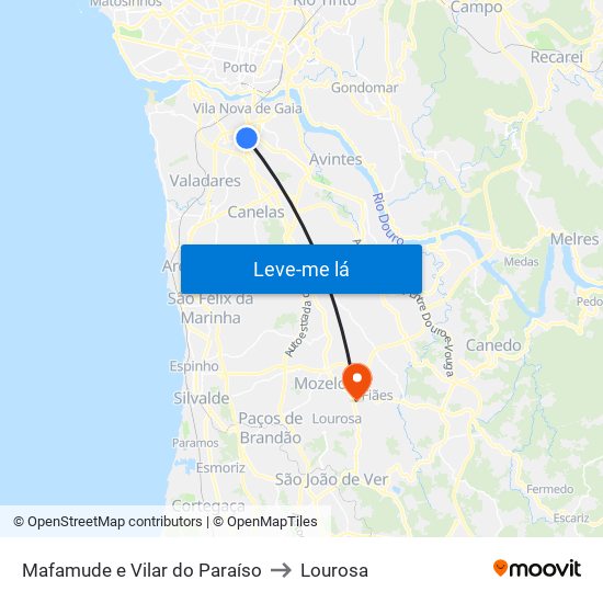 Mafamude e Vilar do Paraíso to Lourosa map