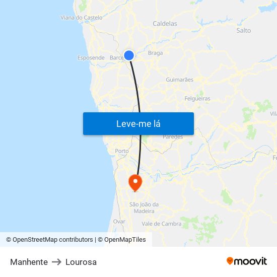 Manhente to Lourosa map