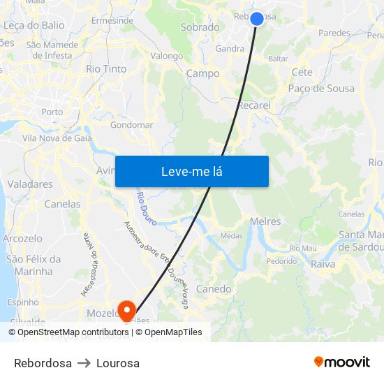 Rebordosa to Lourosa map