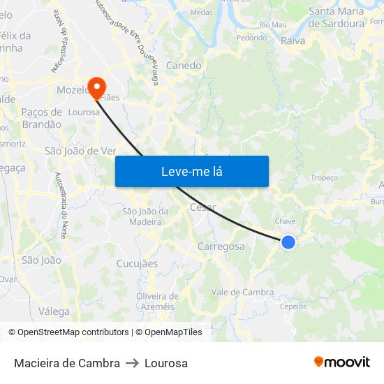 Macieira de Cambra to Lourosa map