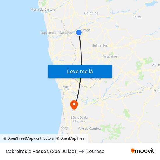 Cabreiros e Passos (São Julião) to Lourosa map