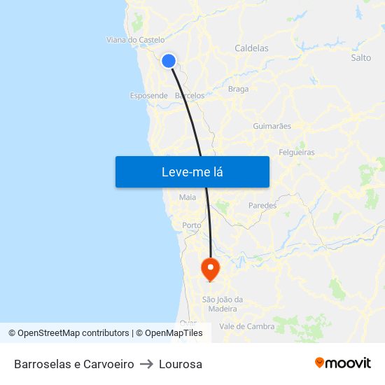 Barroselas e Carvoeiro to Lourosa map