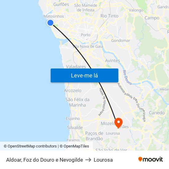 Aldoar, Foz do Douro e Nevogilde to Lourosa map