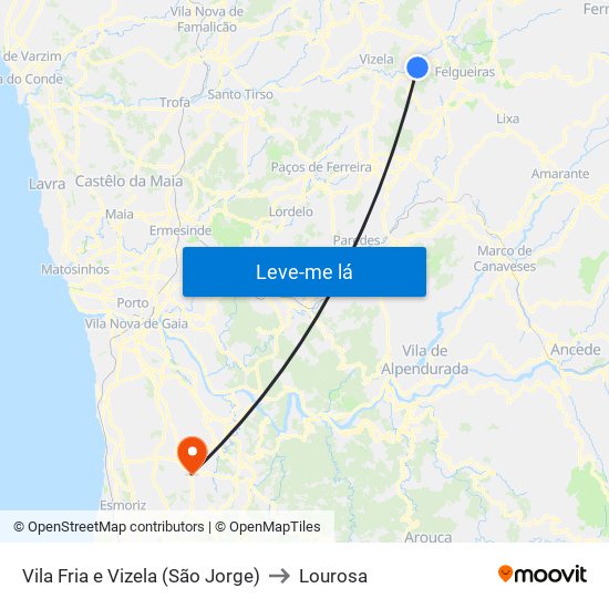 Vila Fria e Vizela (São Jorge) to Lourosa map