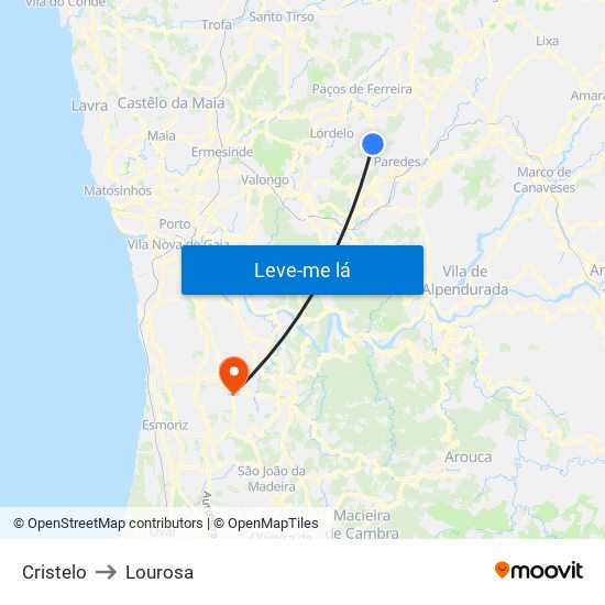 Cristelo to Lourosa map