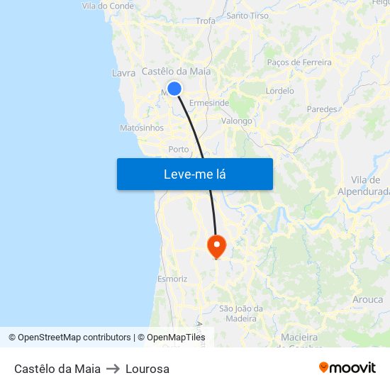 Castêlo da Maia to Lourosa map