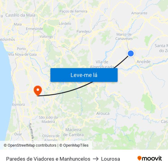 Paredes de Viadores e Manhuncelos to Lourosa map