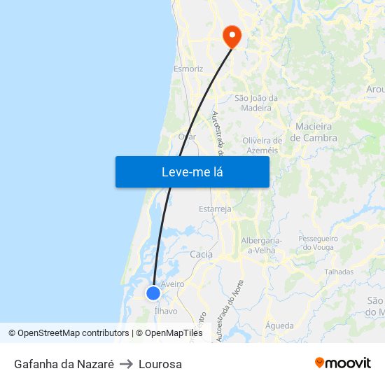 Gafanha da Nazaré to Lourosa map