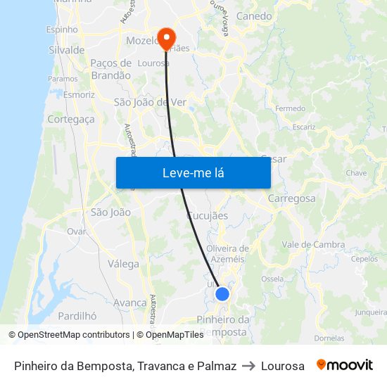 Pinheiro da Bemposta, Travanca e Palmaz to Lourosa map