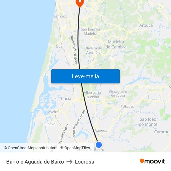 Barrô e Aguada de Baixo to Lourosa map