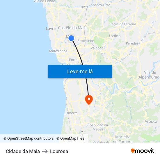 Cidade da Maia to Lourosa map