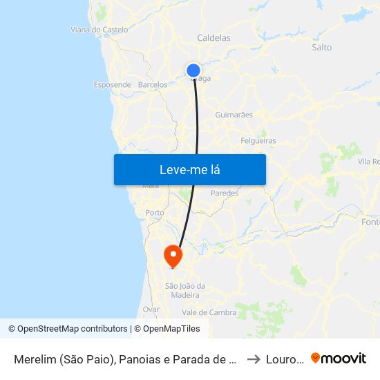 Merelim (São Paio), Panoias e Parada de Tibães to Lourosa map