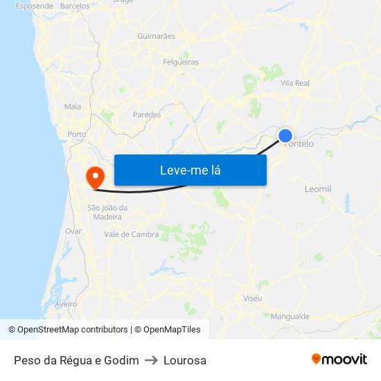 Peso da Régua e Godim to Lourosa map