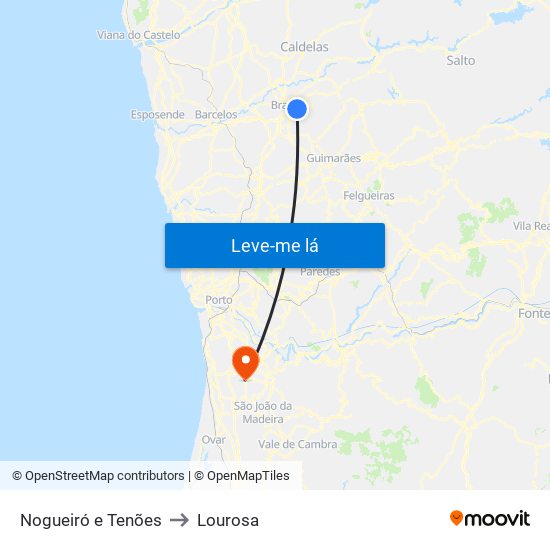 Nogueiró e Tenões to Lourosa map