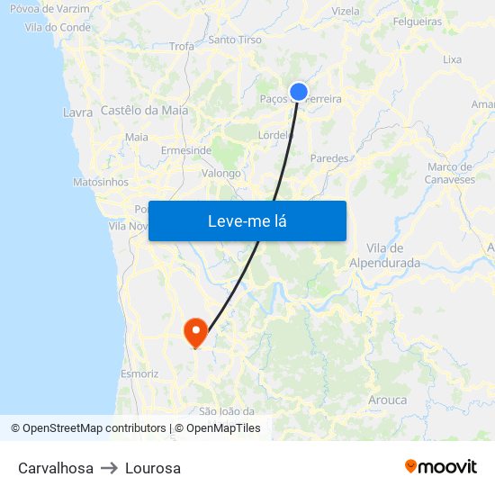 Carvalhosa to Lourosa map